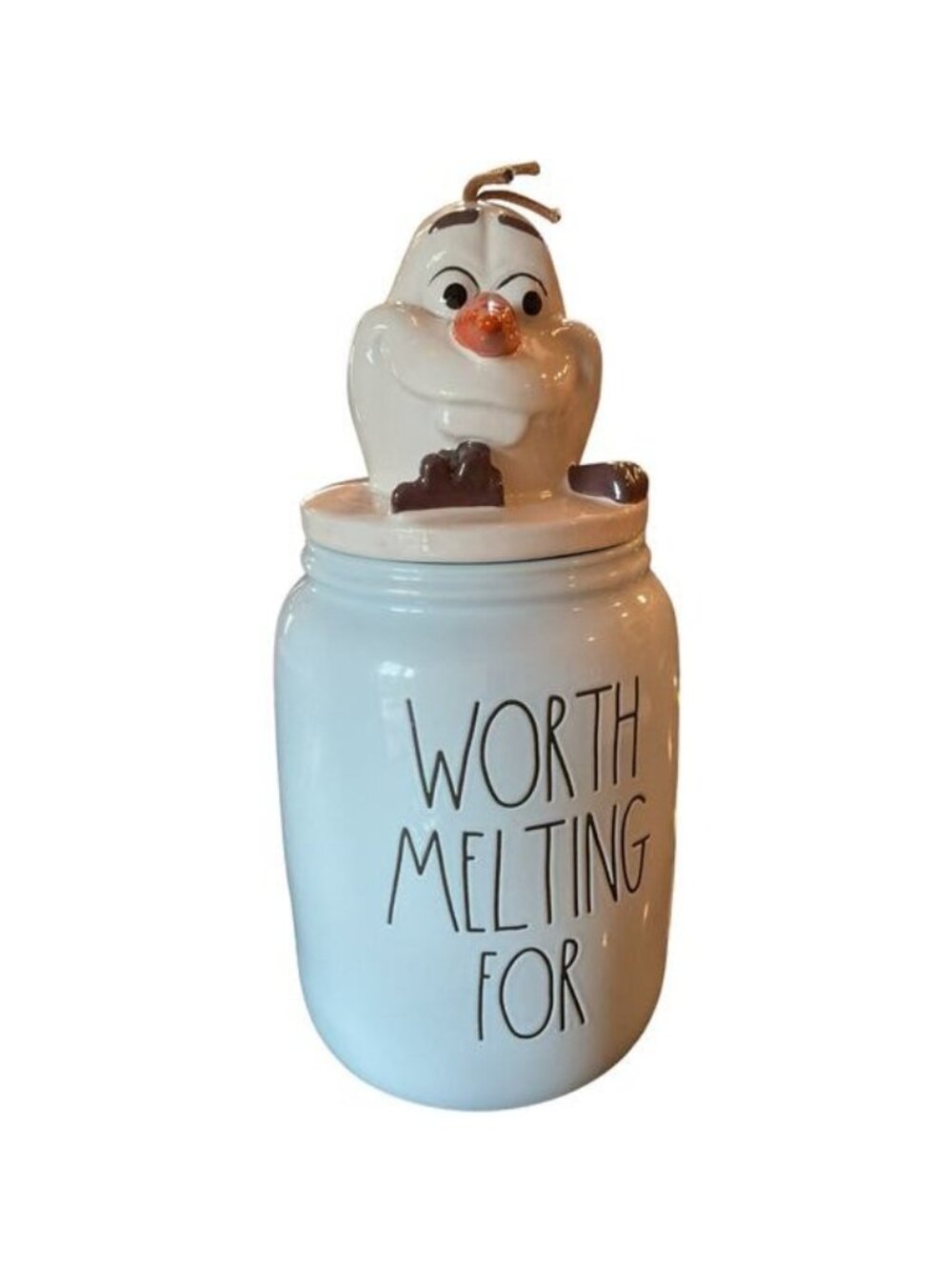Rae Dunn Disney Frozen Olaf Canister Worth Melting For Cookie Jar Holiday 10"